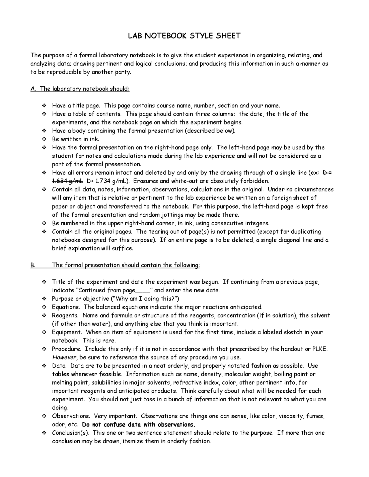 Lab Writing Style Lab Style Sheet for Organic Chemistry Laboratory | CHEM 242 - Docsity