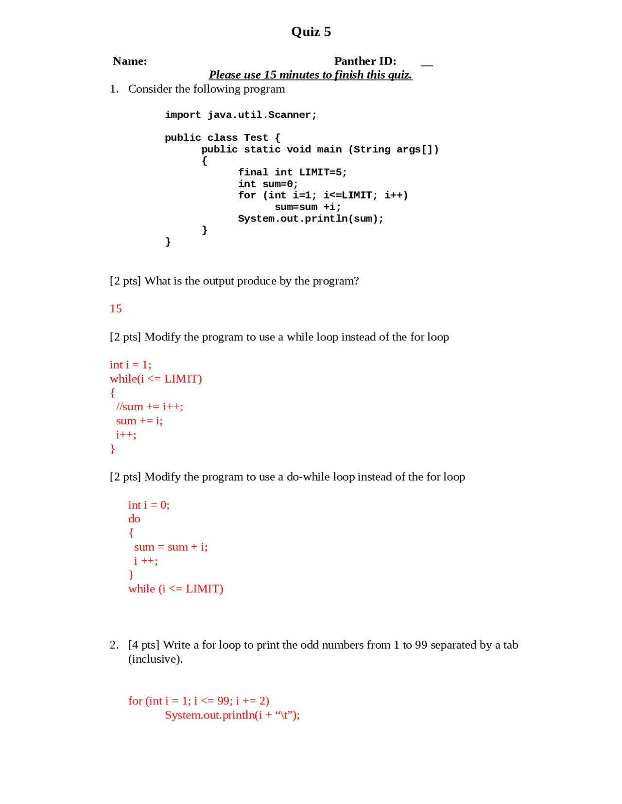 Java Programming Quiz 5 Answers | COP 2250 - Docsity