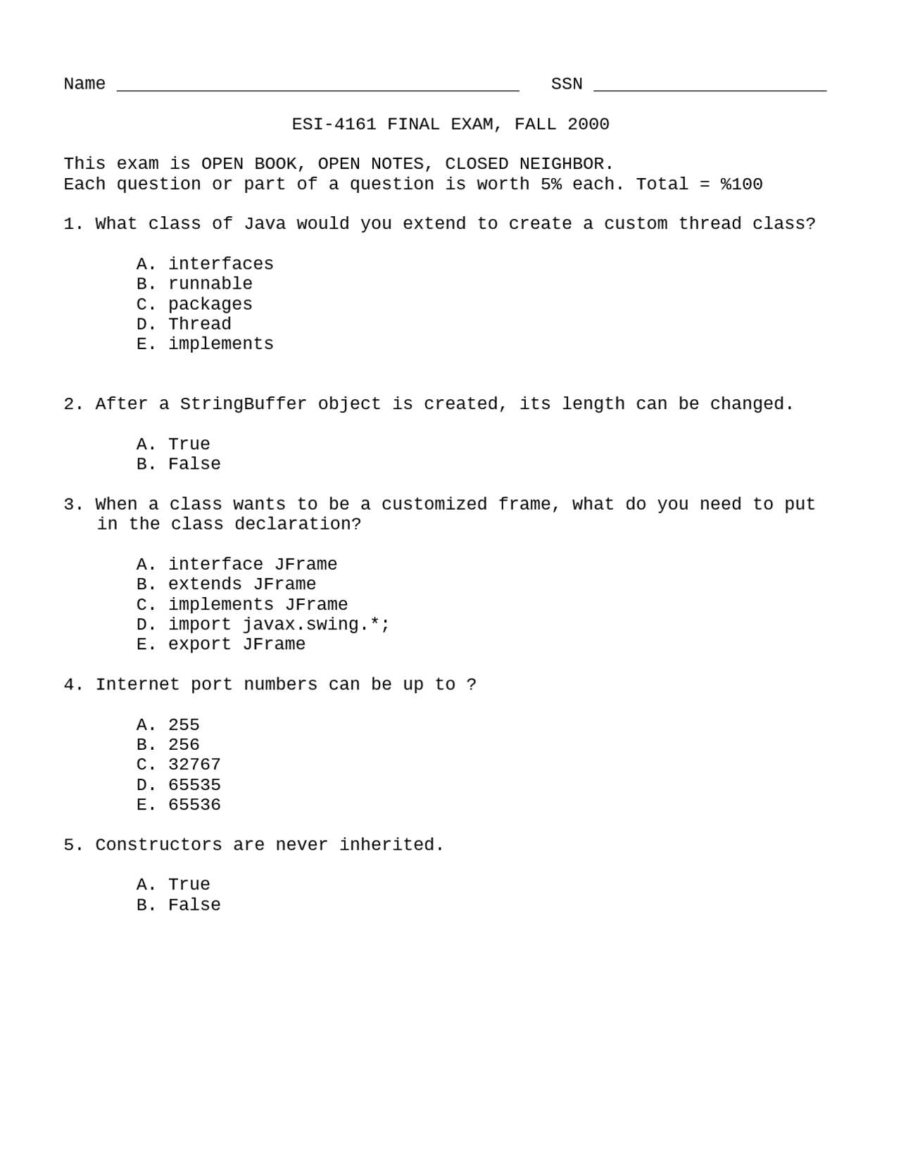 Java Programming: Quiz and Code Analysis | Exams Engineering | Docsity