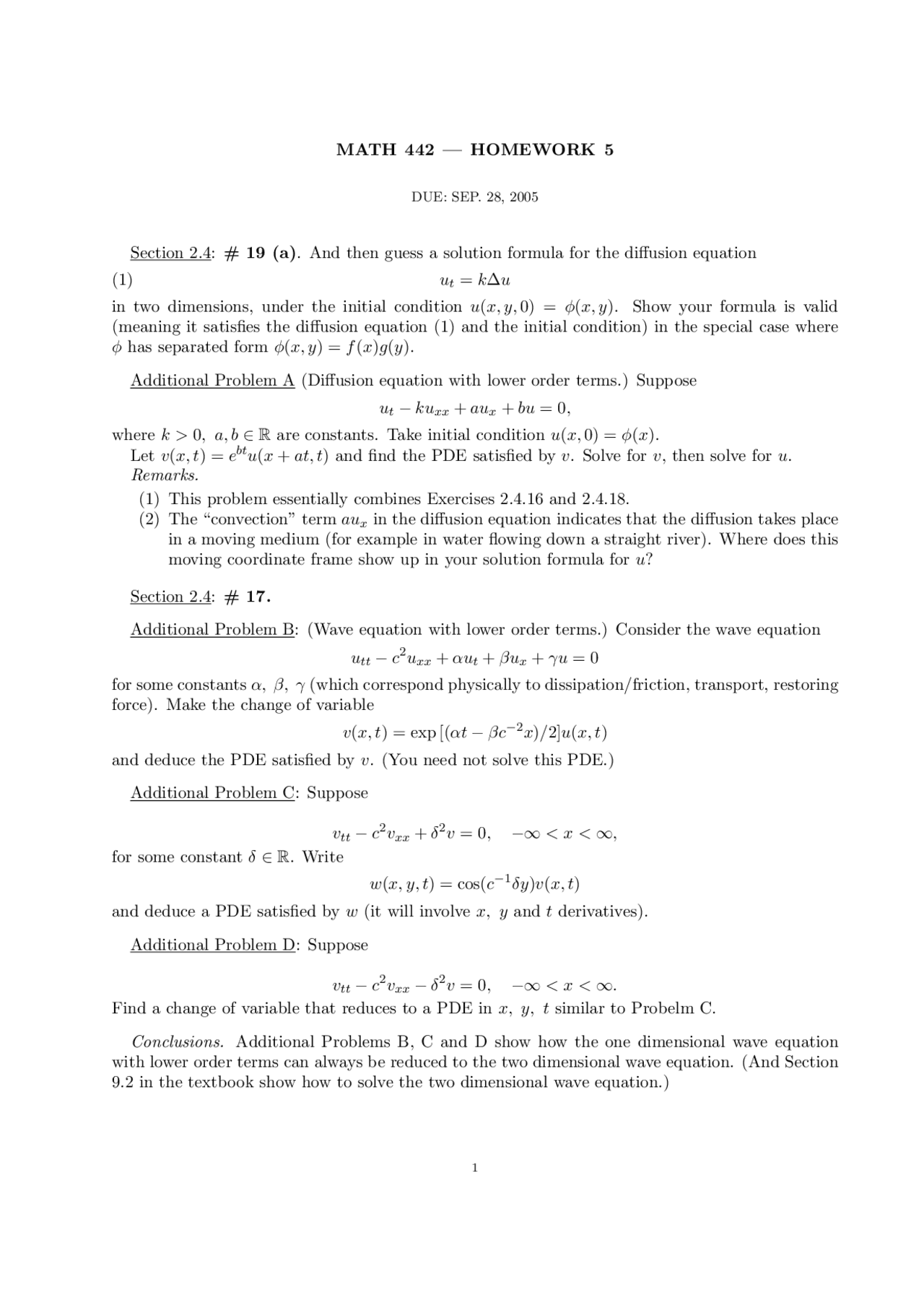 Solved Problems on Formula for Diffusion Equations - Assignment 5 ...