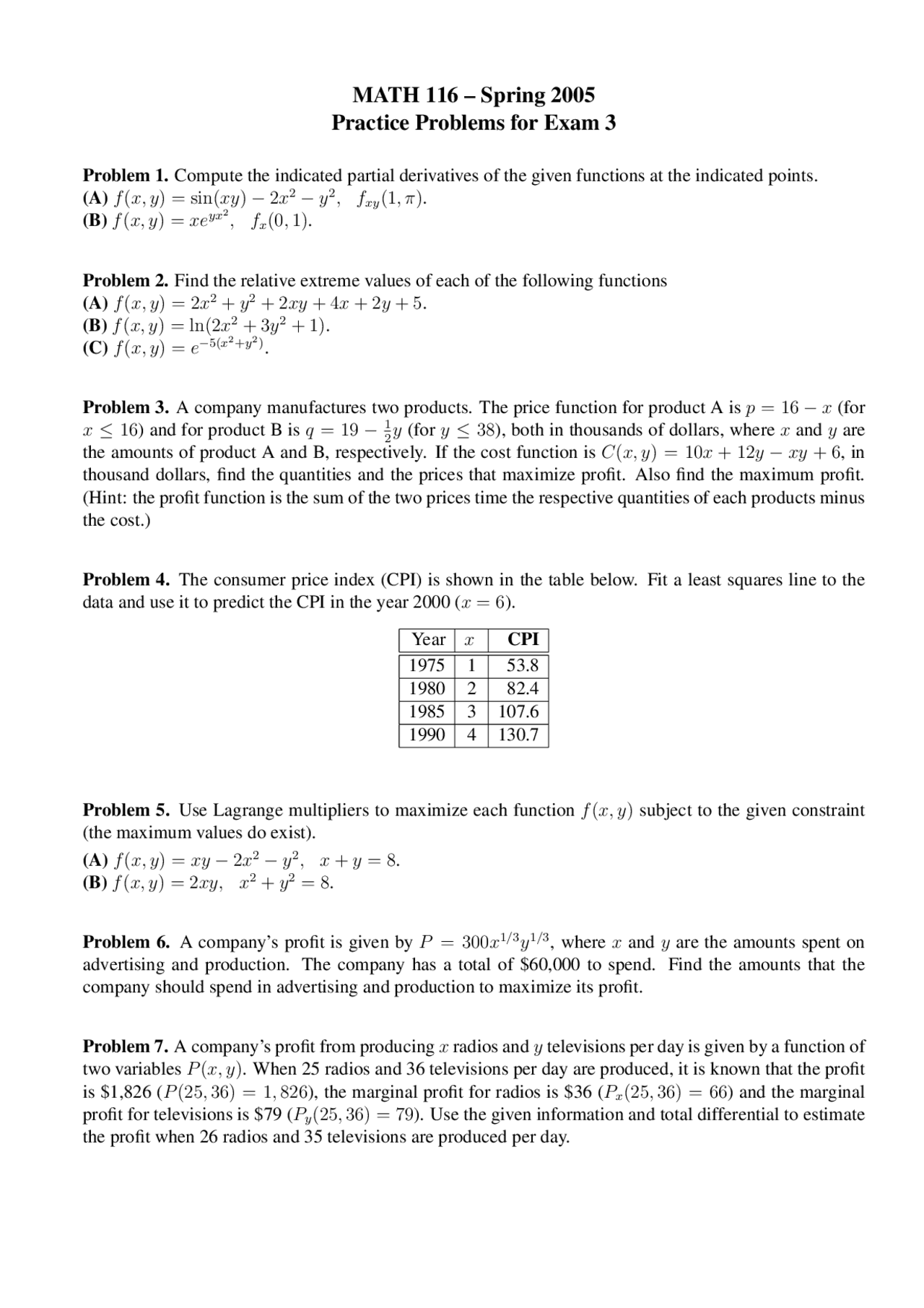 Practice Problems for Exam 3 | Calculus II | MATH 116 - Docsity