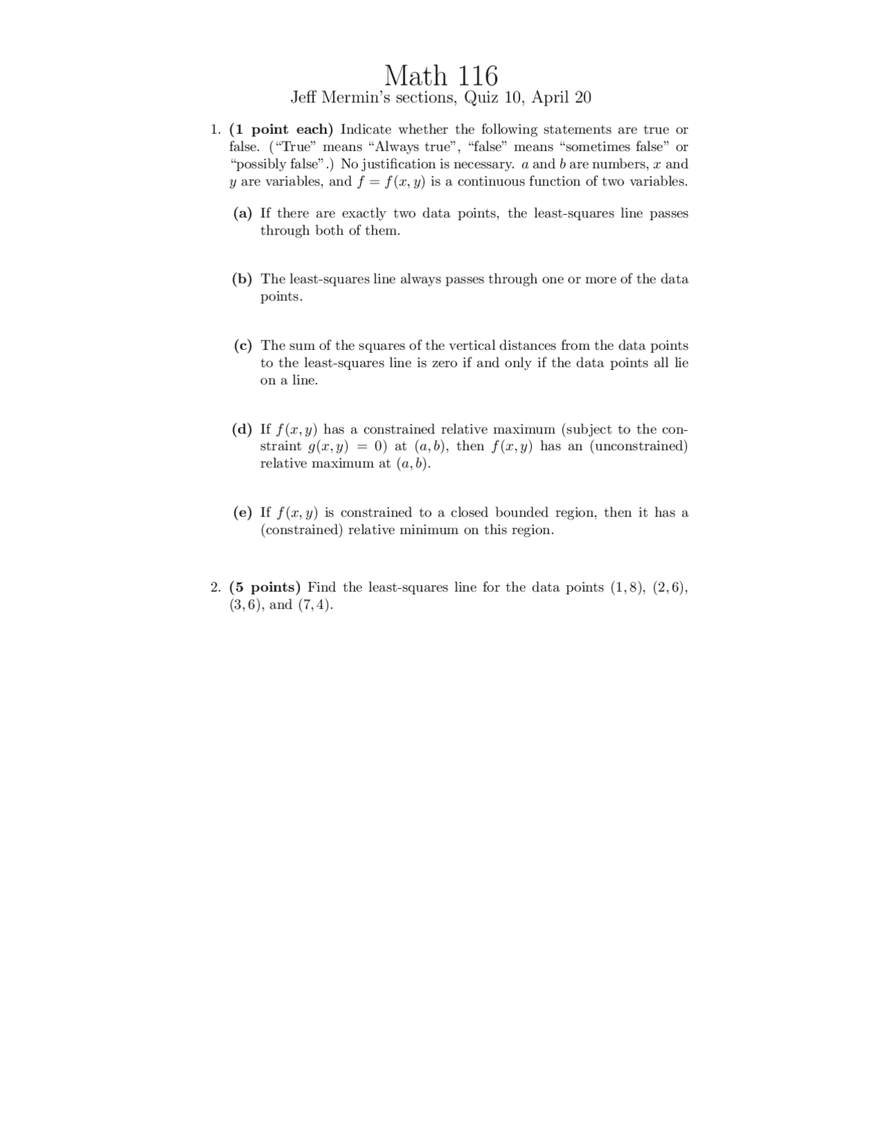 Quiz with 3 Questions - Calculus II | MATH 116 - Docsity