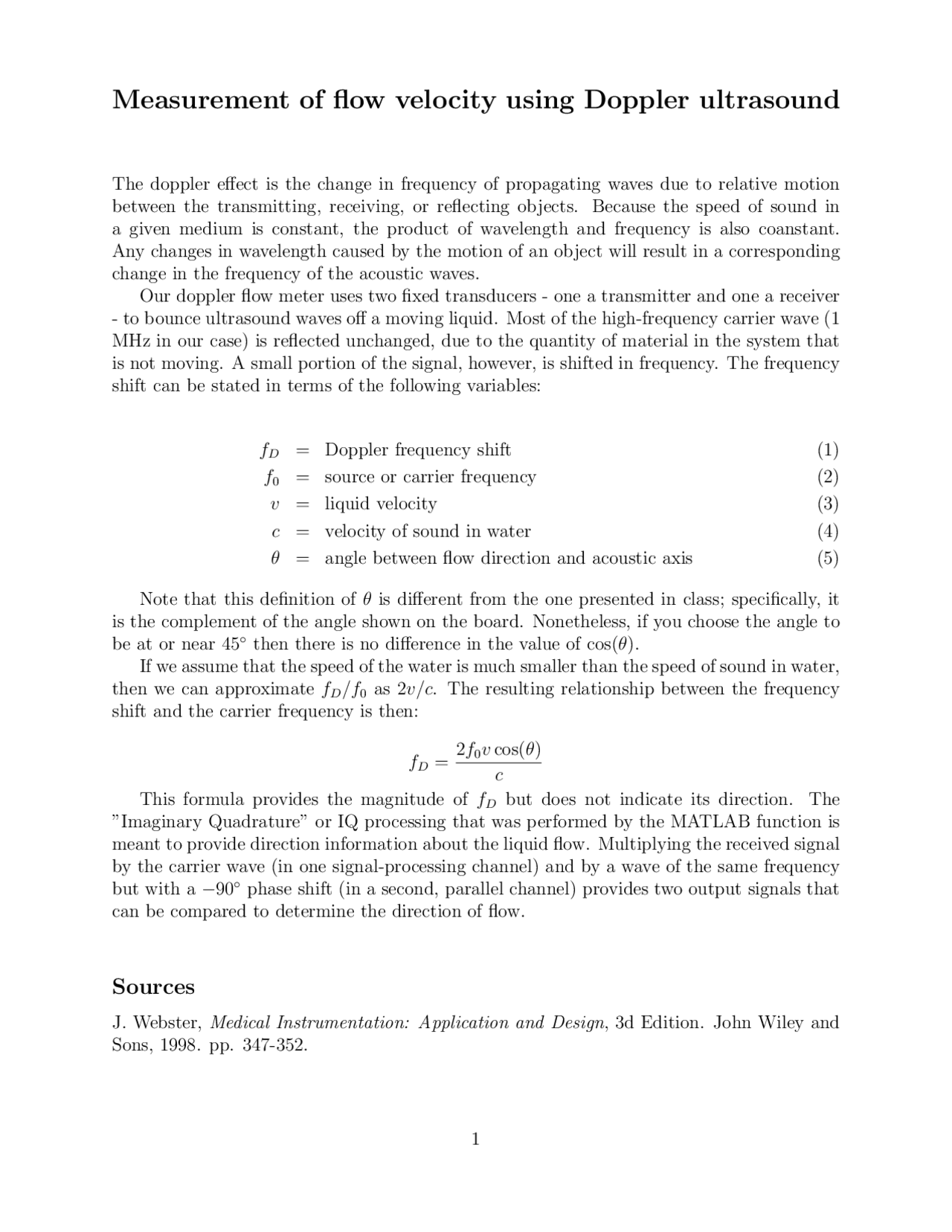 Measurement of Flow Velocity Using Doppler Ultrasound - Notes | BIOEN ...