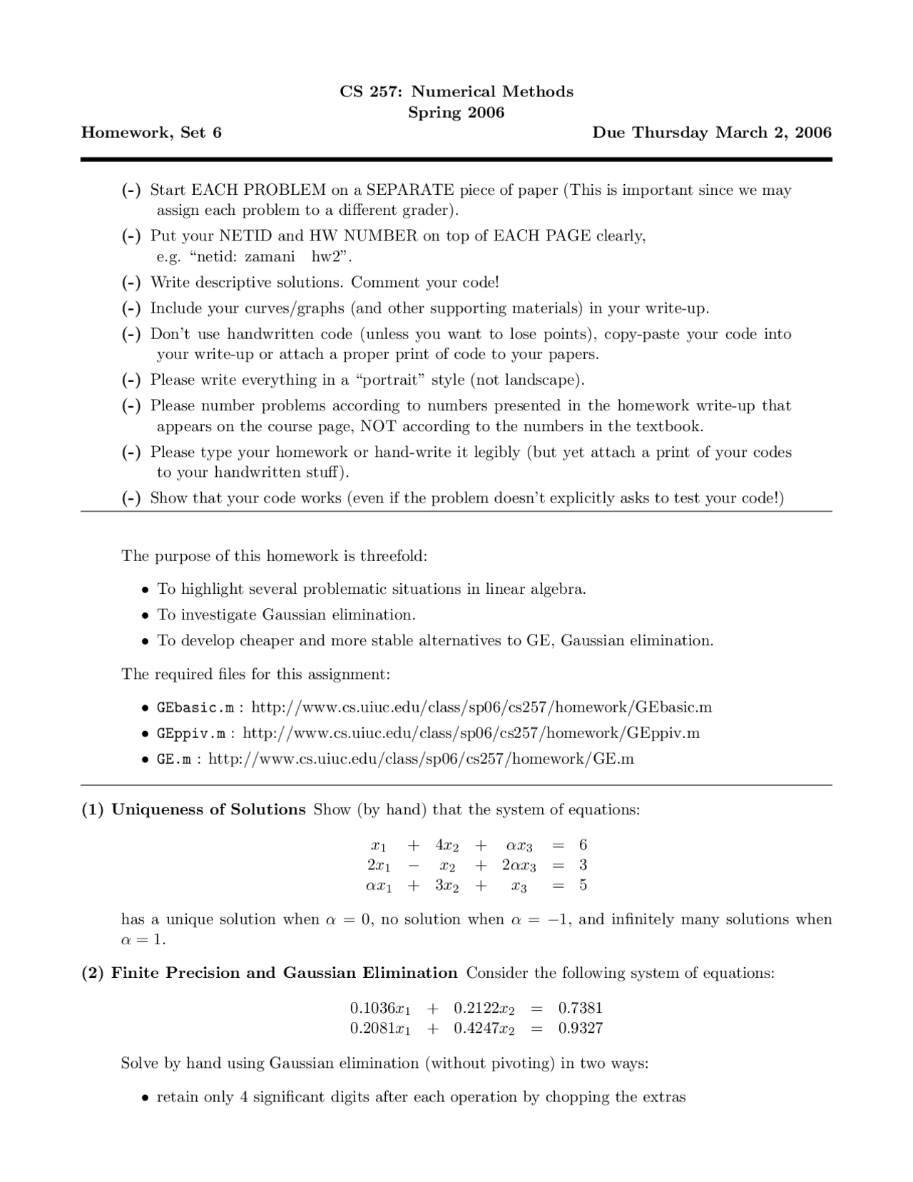 Homework Set 6 for Numerical Methods | CS 257 | Assignments Computer ...