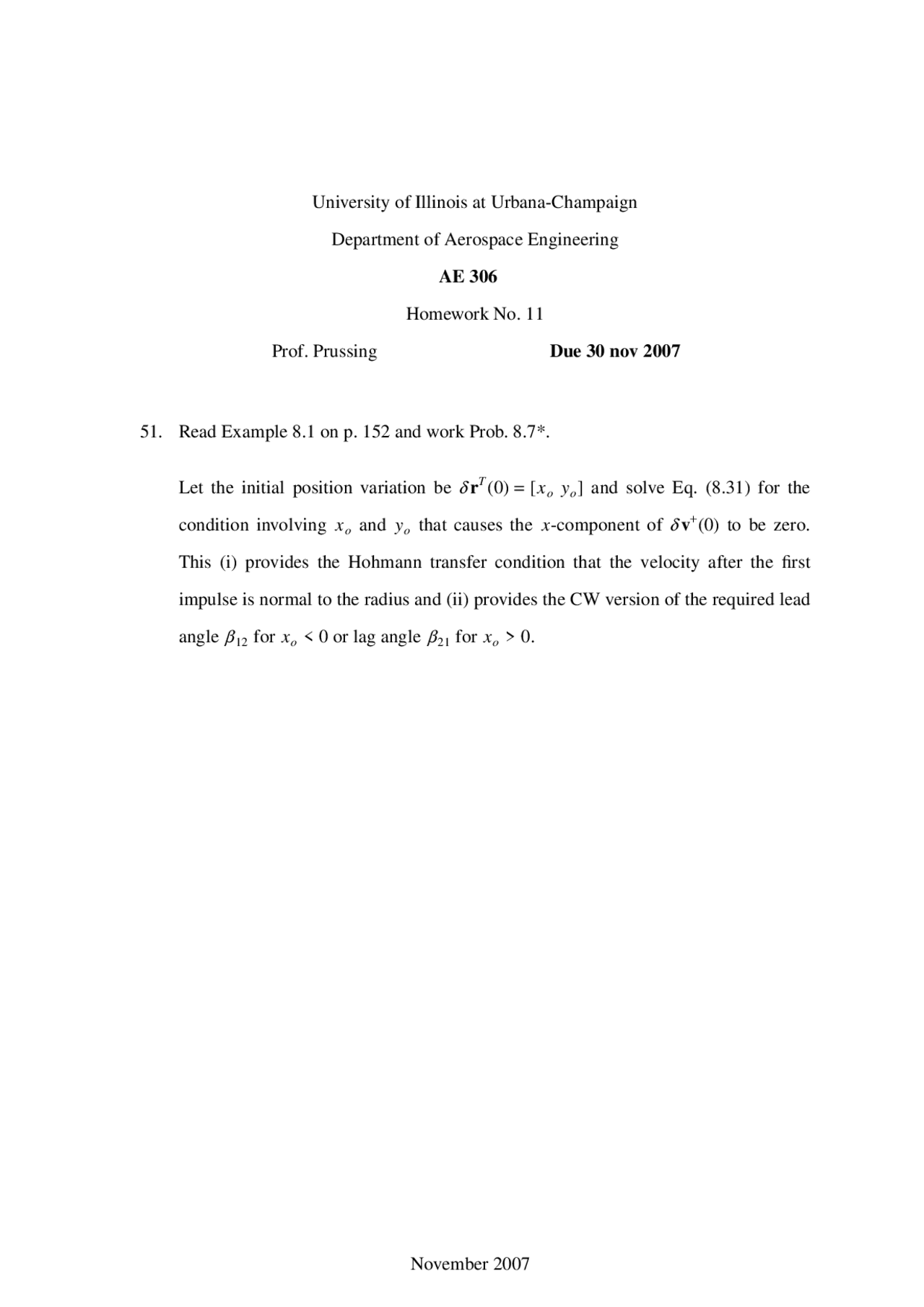 Homework 11 Solutions - Orbital Mechanics | AE 402 - Docsity