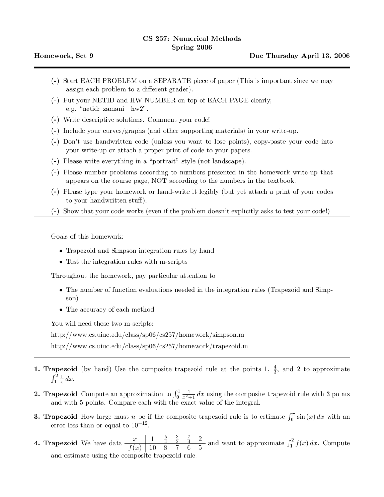 8 Problems on Numerical Methods - Assignment 9 | CS 257 - Docsity