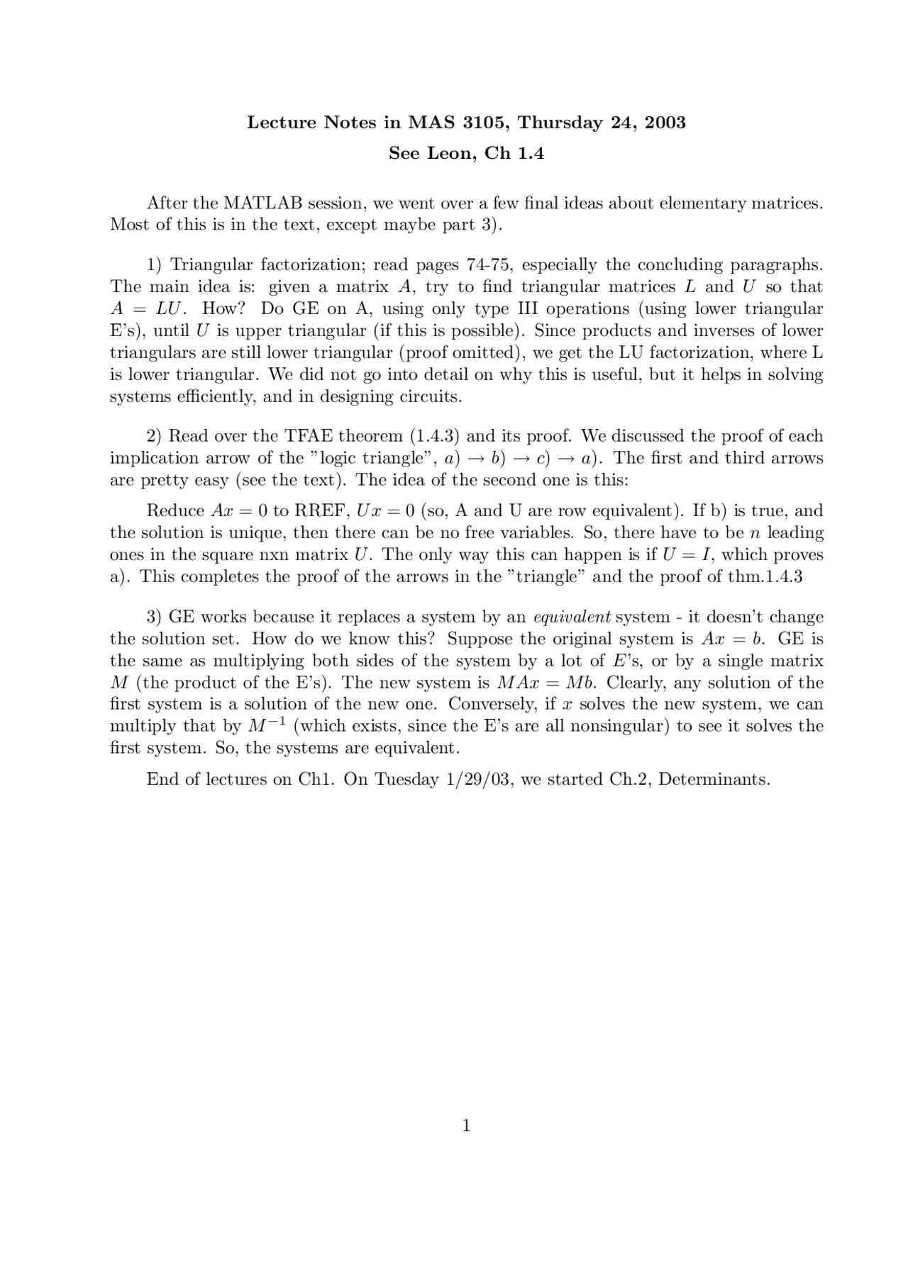 Linear Algebra Lecture Notes MAS 3105 Docsity Linear algebra lecture notes mas 3105 docsity
