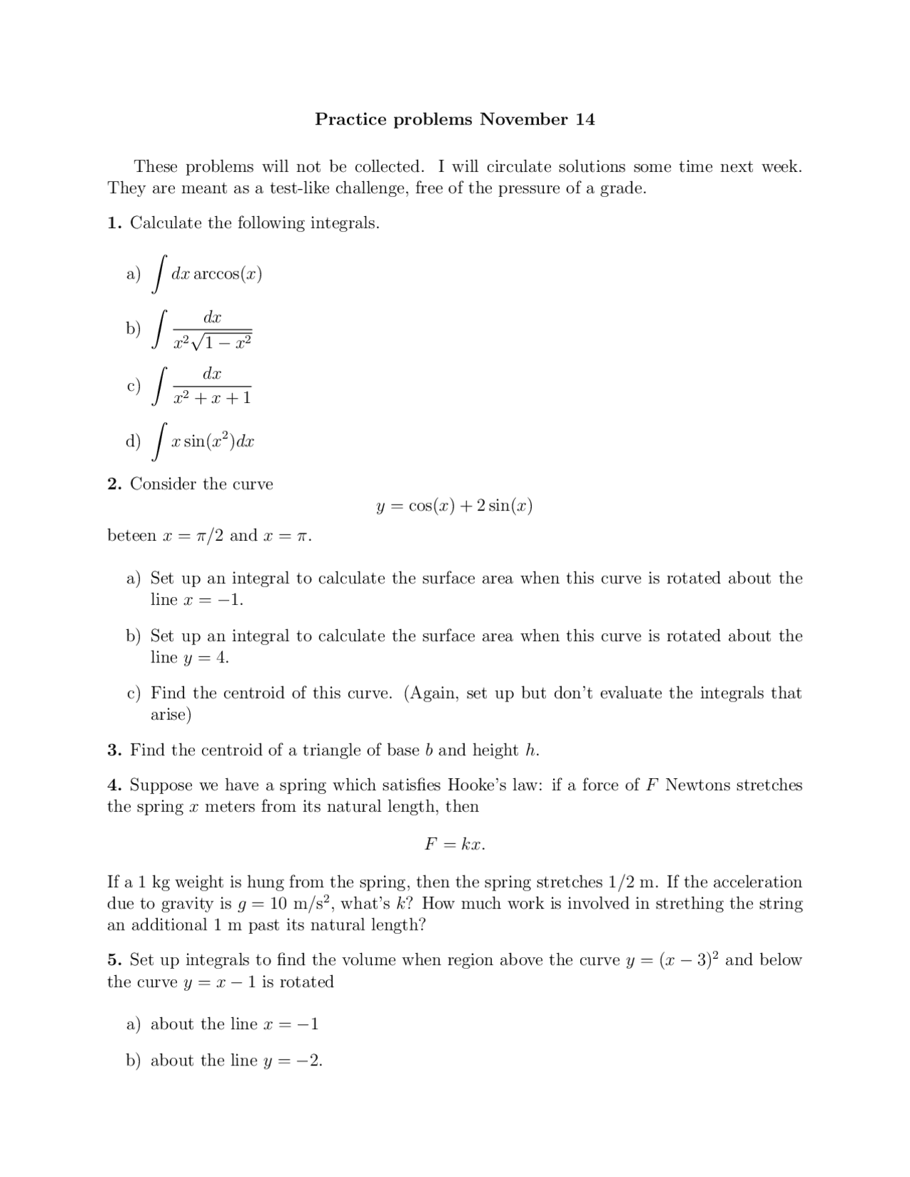 10 Practice Problems on Calculus II - Exam | MATH 231 - Docsity