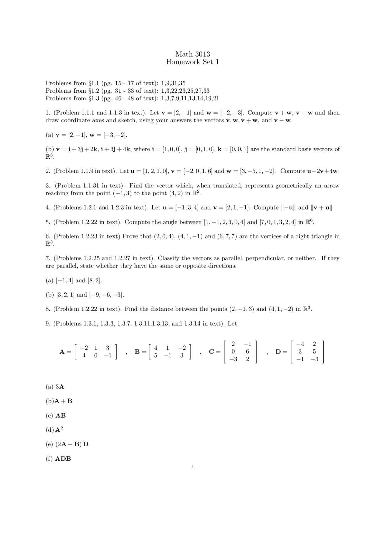 Simple Linear Algerba Math Questions Linear Algebra - Questions with Answers | MATH 3013 - Docsity