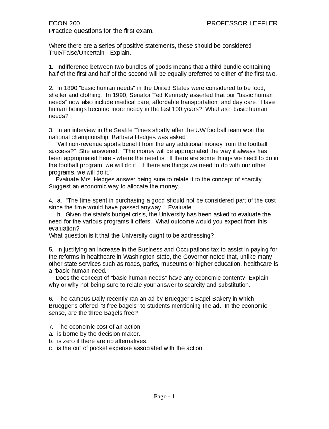 Practice Questions for Exam 1 - Introduction to Microeconomics | ECON ...
