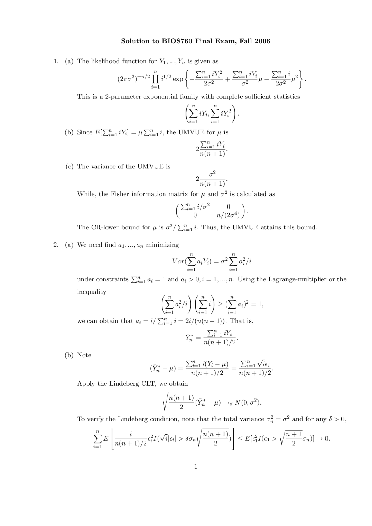 Solution to Final Exam - Advanced Probability and Statistical Inference ...