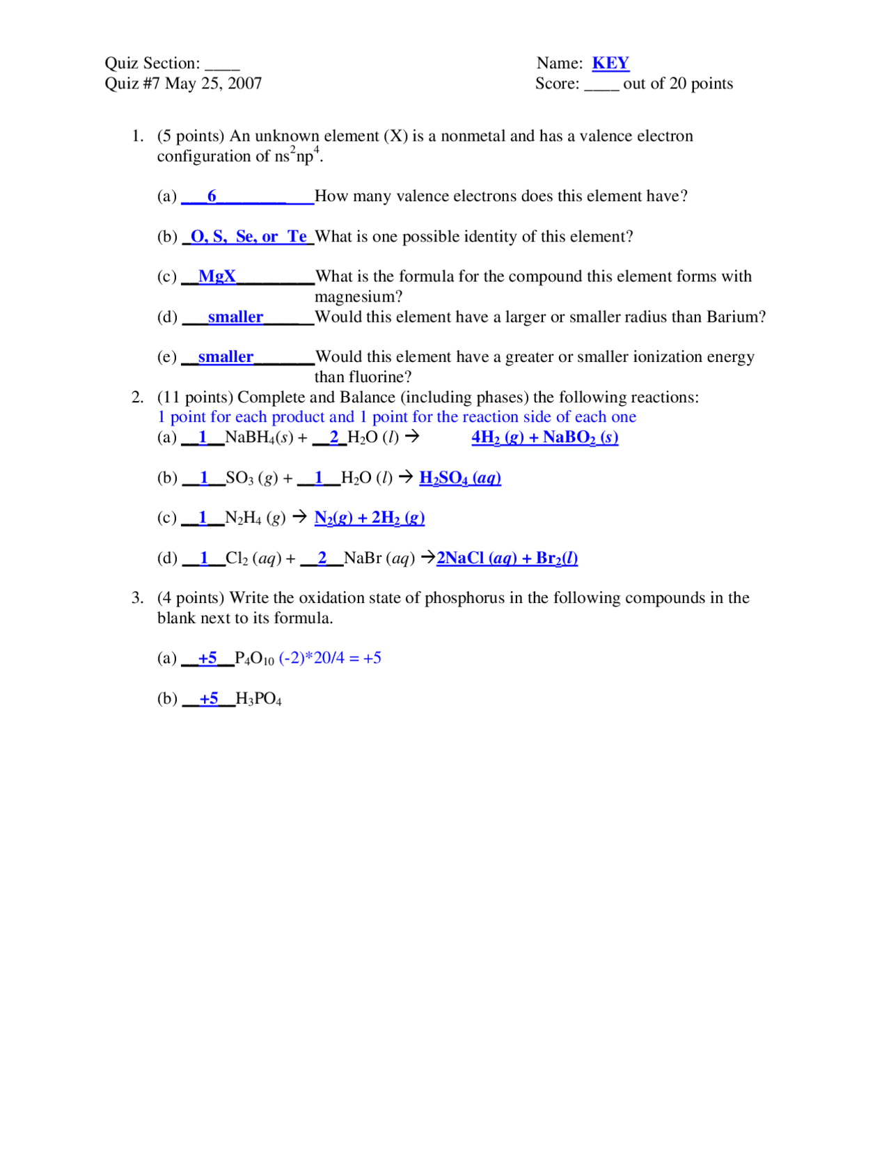 Quiz 7 Practice Questions - General Chemistry | CHEM 162 - Docsity