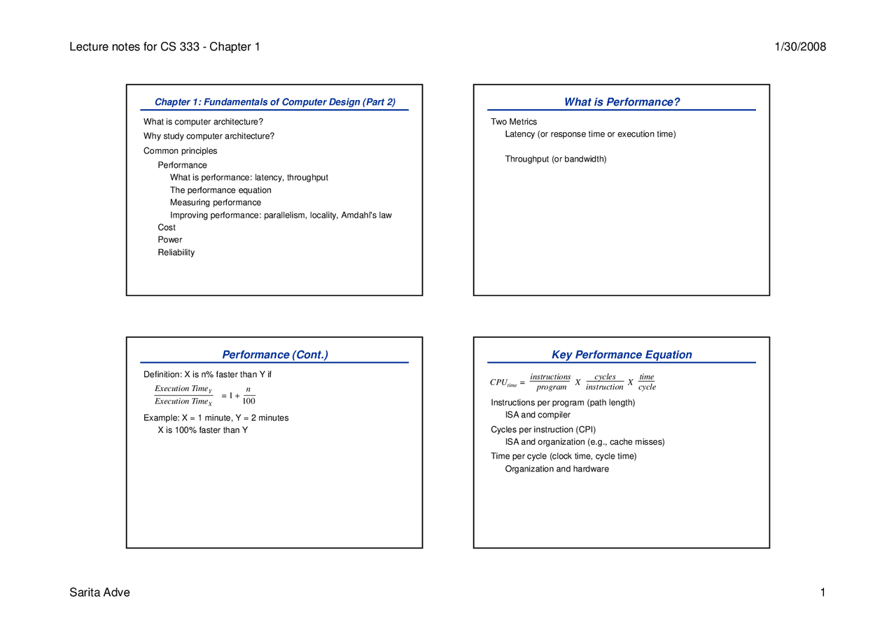 Notes on the Fundamentals of the Computer Designs | CS 433 - Docsity