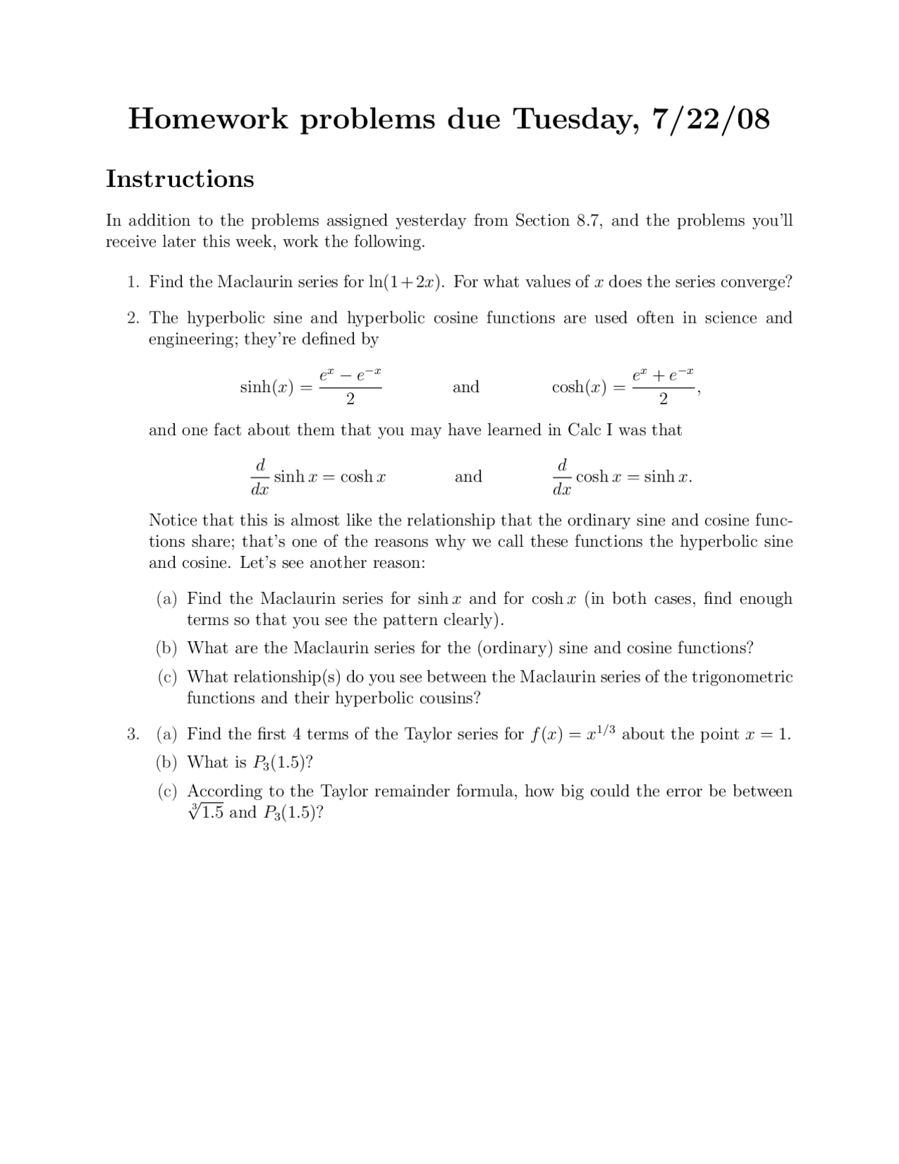Homework 1 Practice Problems - Calculus I | MATH 231 - Docsity