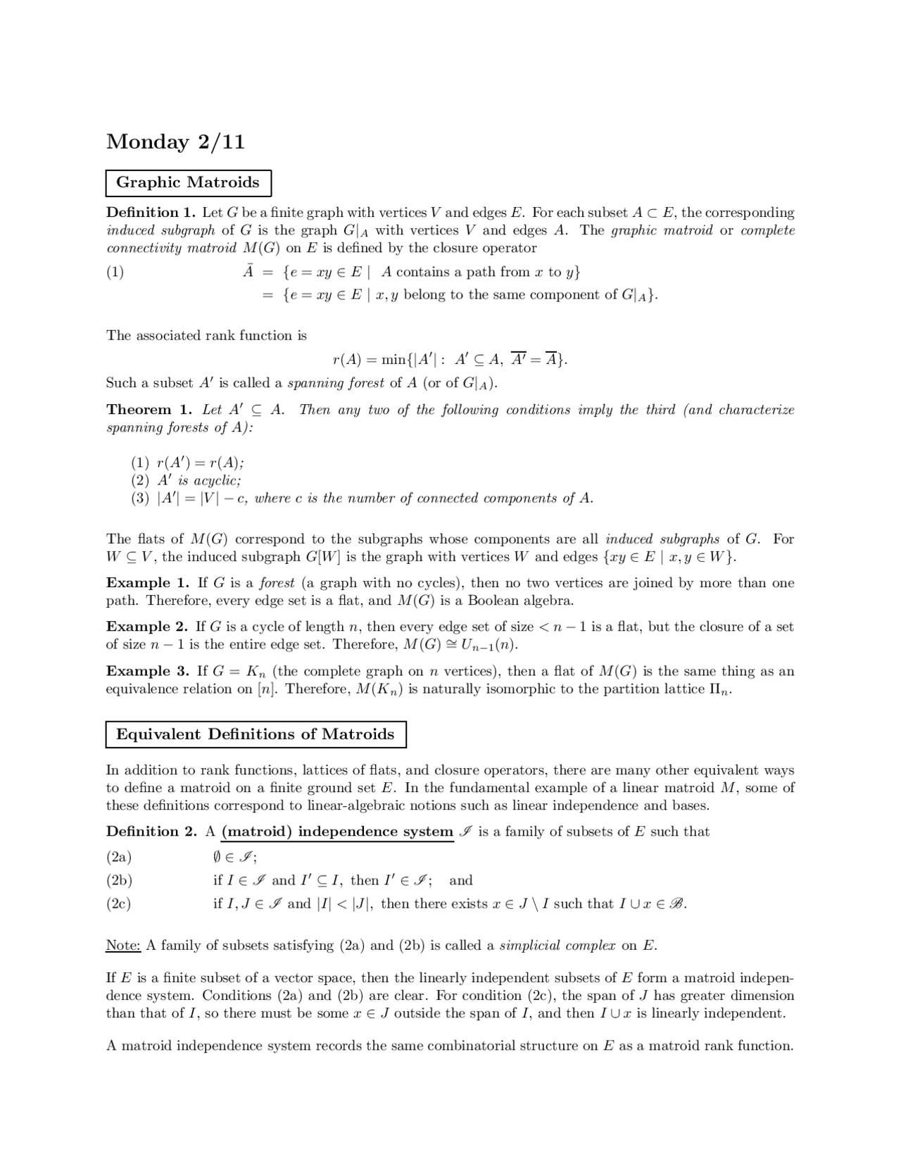 Lecture Notes For Graphic Matroids Math 796 Docsity