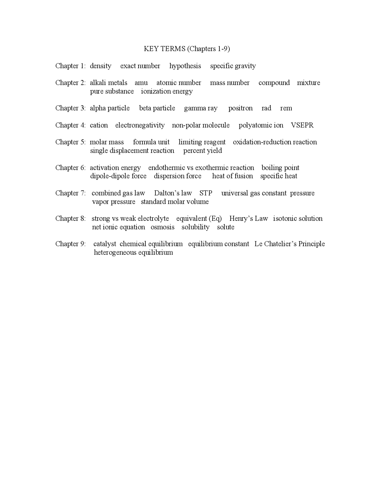 Exam Study Guide - Principles of Chemistry | CHEM 120 - Docsity