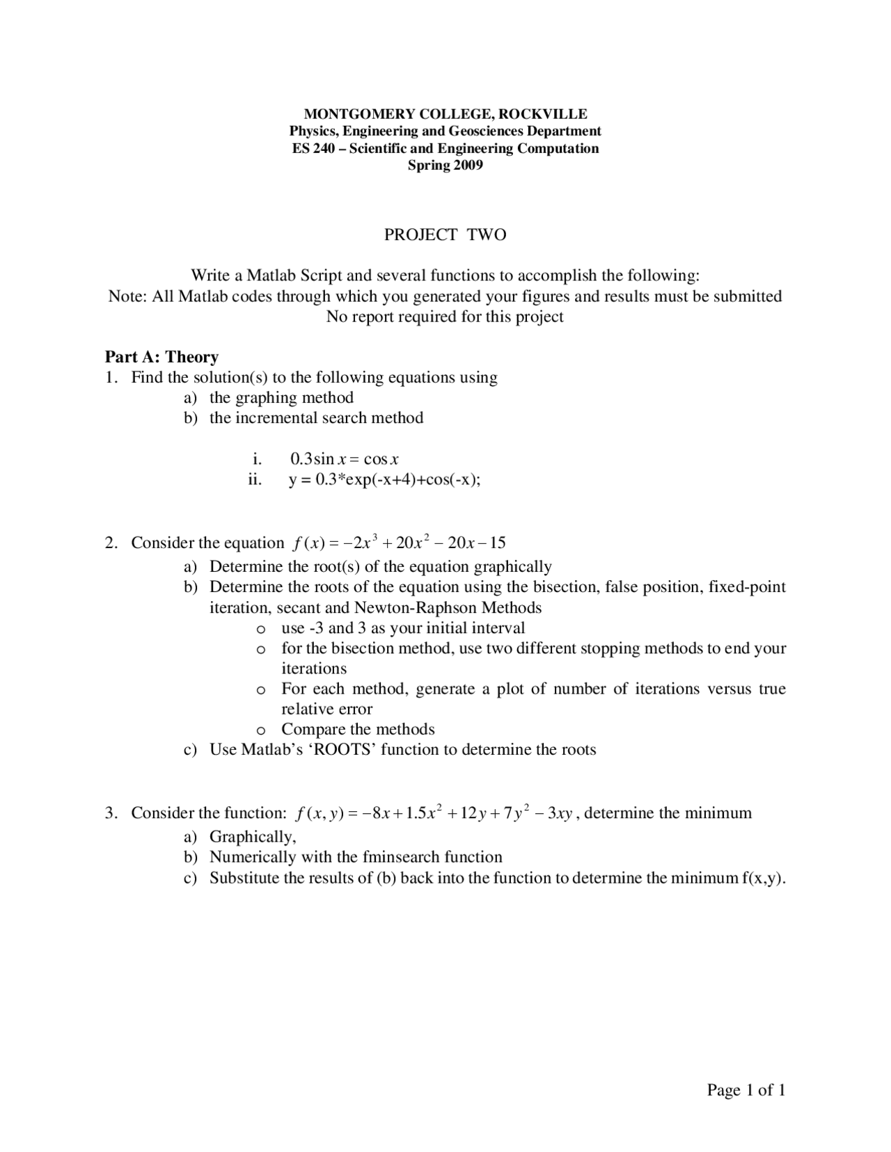 MATLAB Script for Project 2 | Computer Science and Engineering | ES 240 ...