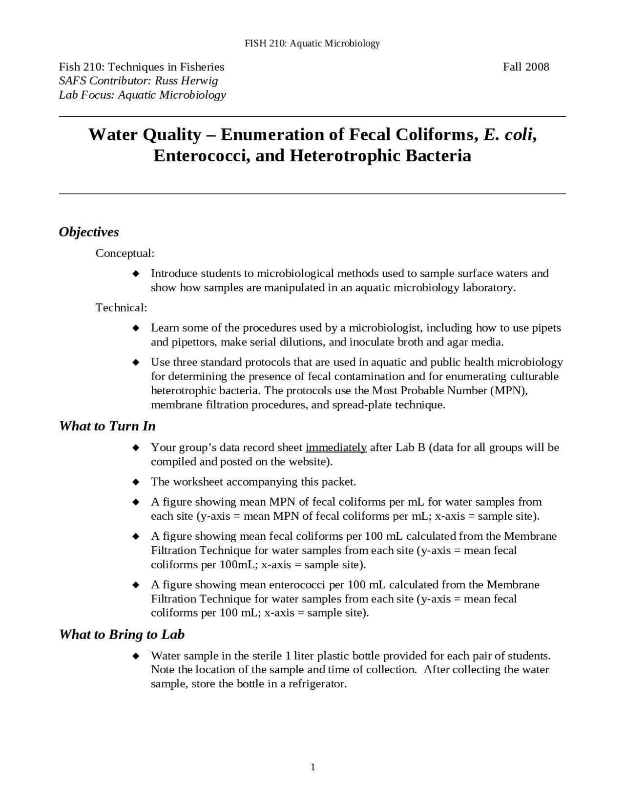 Aquatic Microbiology - Lab Focus | FISH 210 | Study notes Agricultural ...