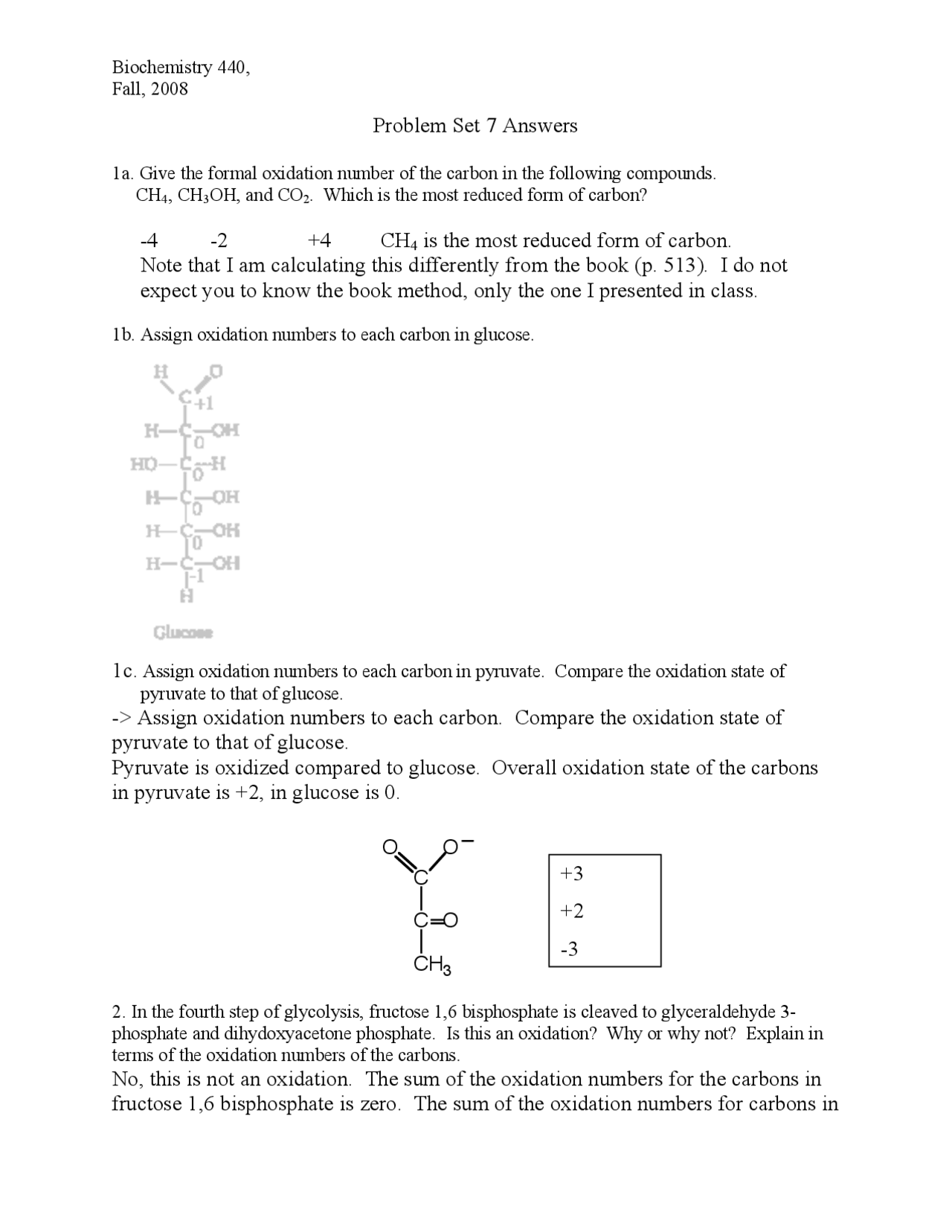 Problem Set 7 with Answers - Biochemistry | BIOC 440 - Docsity