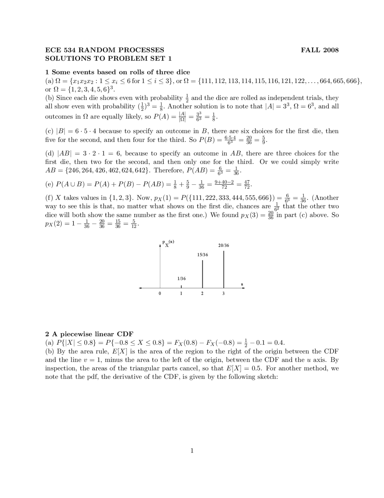 Solution to Problem Set 1 - Random Processes | ECE 534 - Docsity