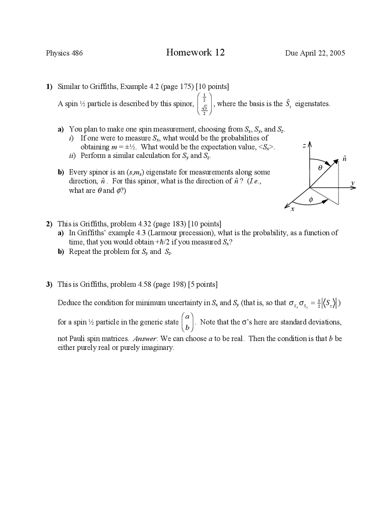 Physics Homework Questions 3 Questions on Quantum Physics I - Homework 12 | PHYS 486 | Assignments ...