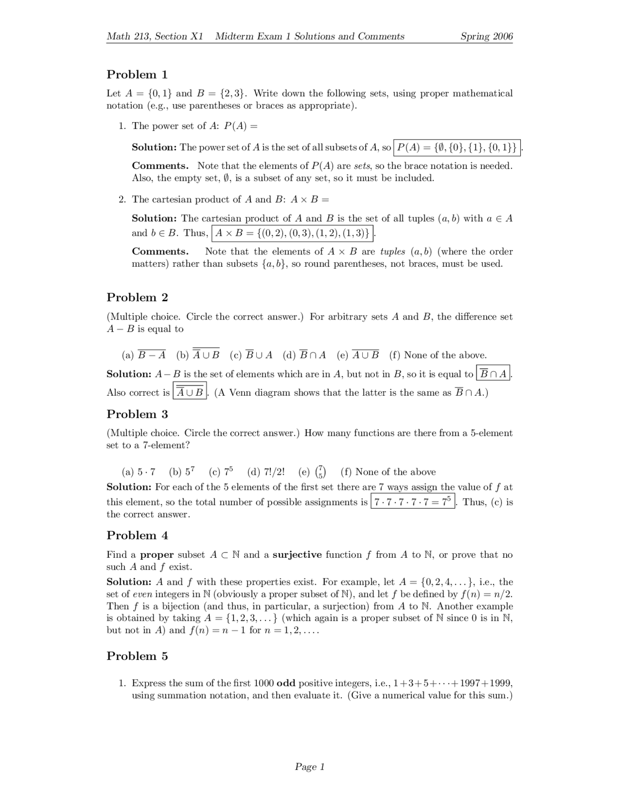 8 Solved Problems on Basic Discrete Mathematics - Exam 1 | MATH 213 ...