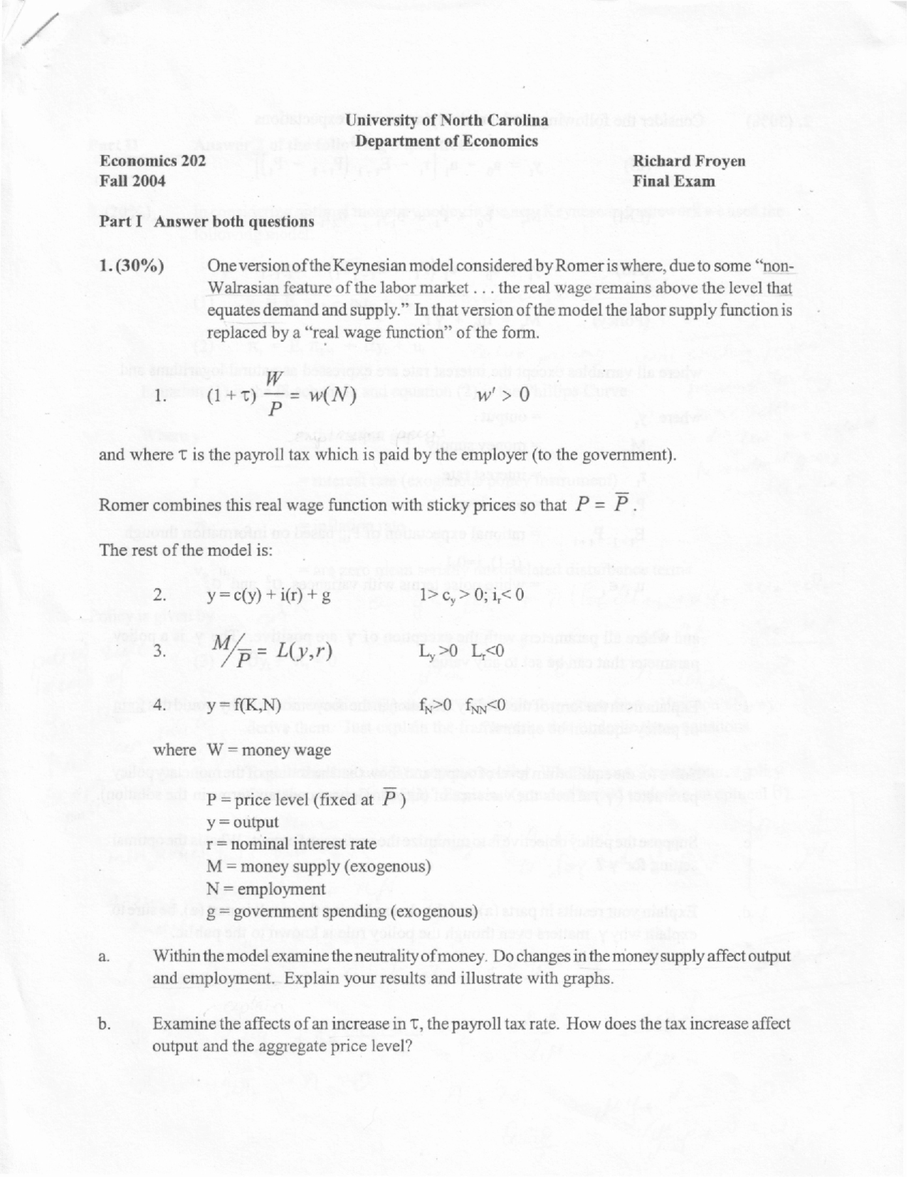Final Exam for Advanced Macroeconomic Theory I | ECON 720 | Exams ...