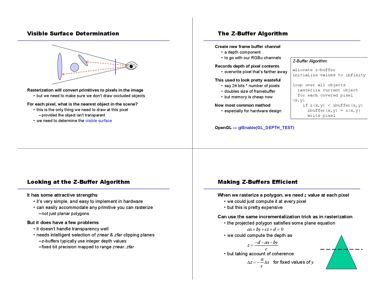 Visible Surface Determination, The Z-Buffer Algorithm | CS 418 - Docsity