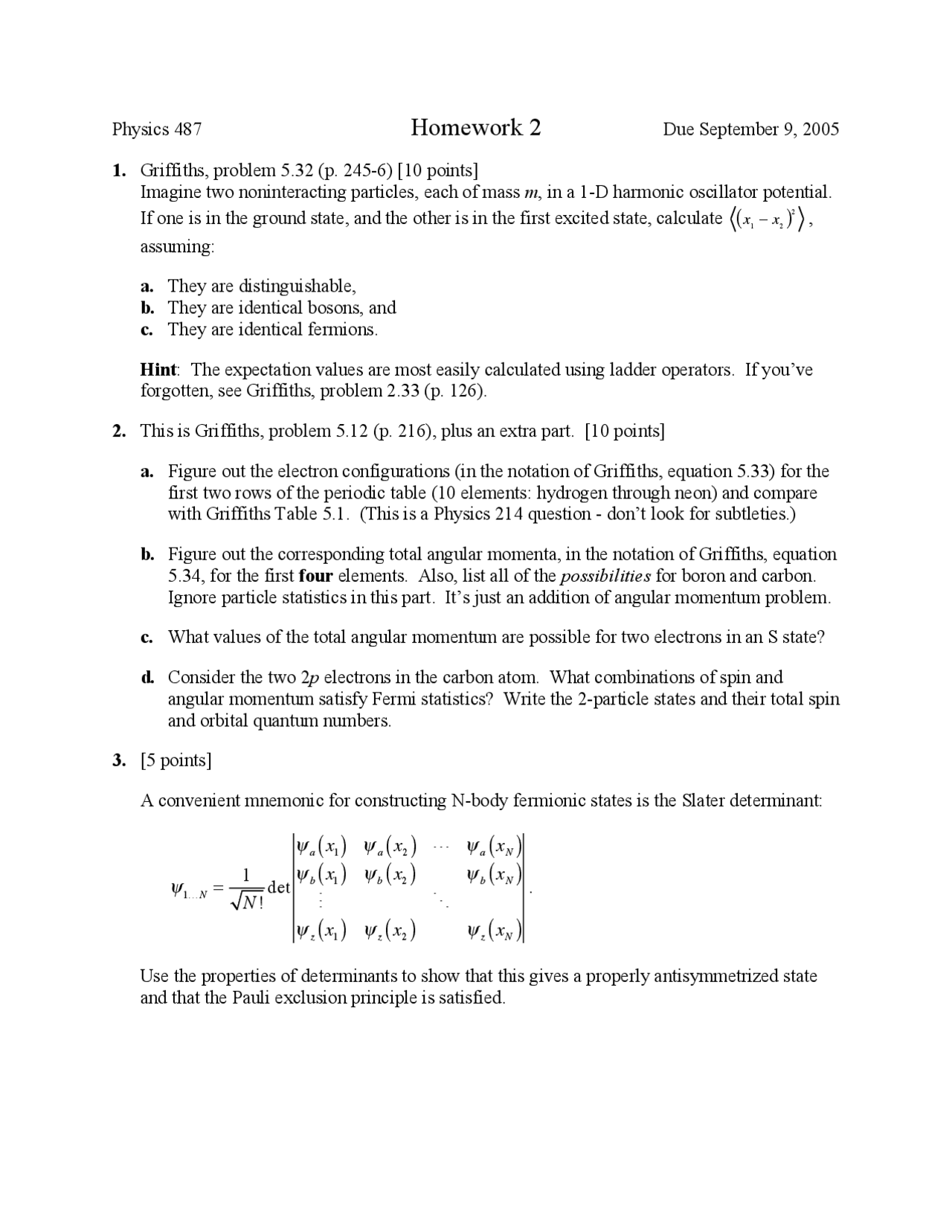 Homework 2 Questions Unsolved Quantum Physics II PHYS 487 Docsity
