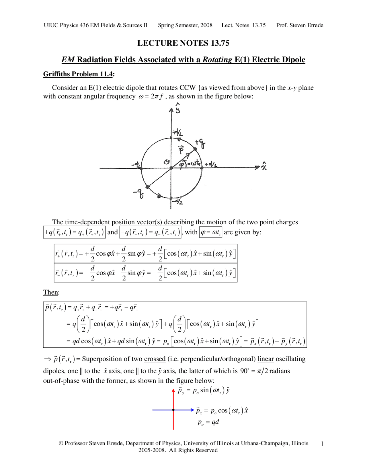 EM Radiation Fields Associated with a Rotating E1 Electric Dipole ...