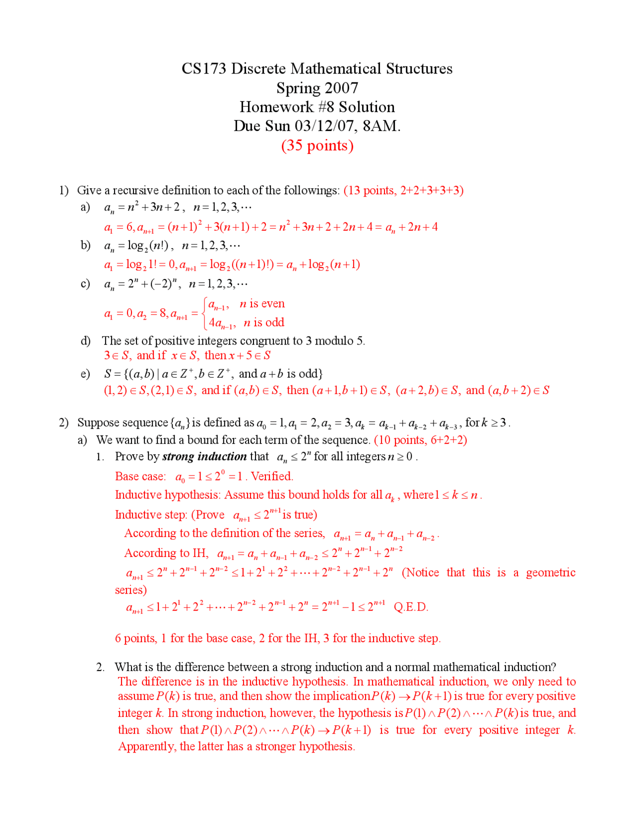 Problem Set 8 Solutions - Discrete Structures | CS 173 - Docsity