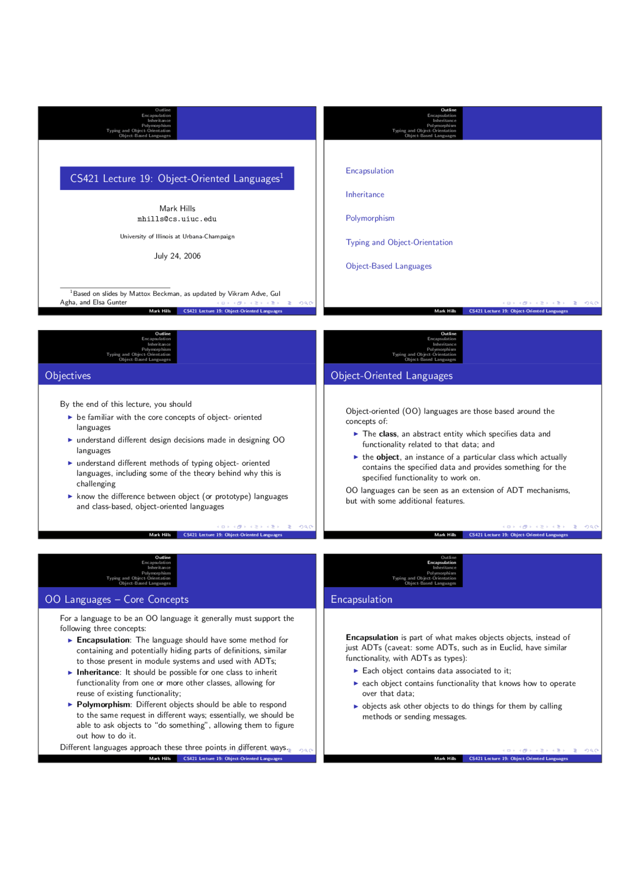 Object-Oriented Languages - Lecture Slides | CS 421 - Docsity