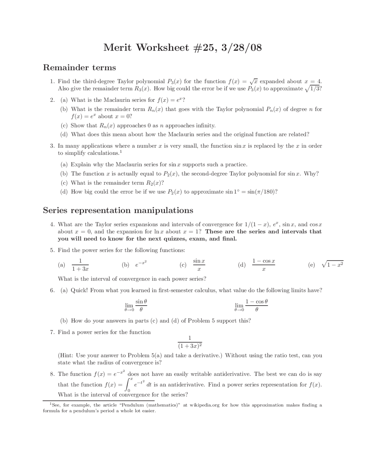 Worksheet 25 for Calculus II - Fall 2008 | MATH 231 - Docsity