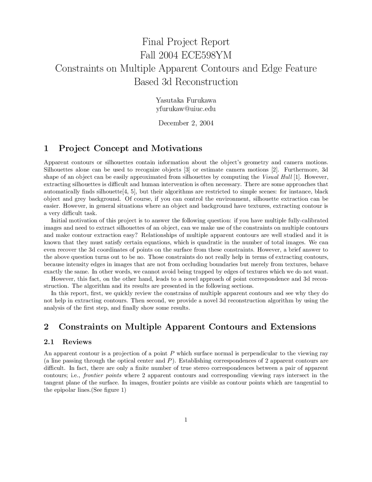 Constraints on Multiple Apparent Contours and Edge Feature Based 3D ...