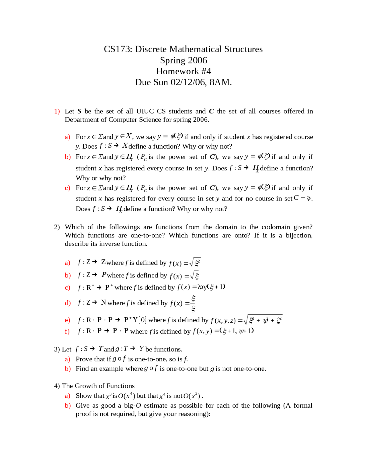 Practice Problems On Discrete Mathematical Structures Homework 4 Cs 173 Docsity