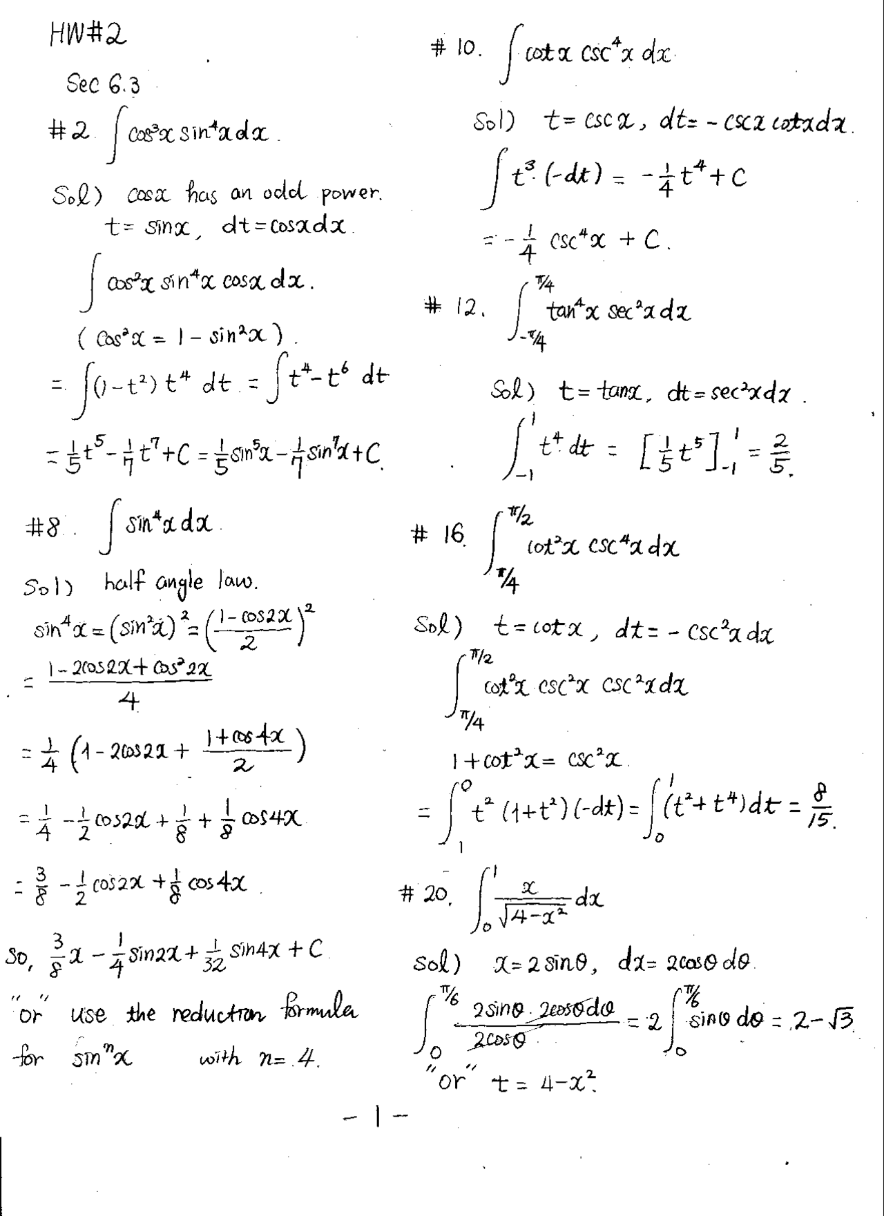 Homework II Solutions - Calculus II | MATH 231 | Assignments Calculus ...