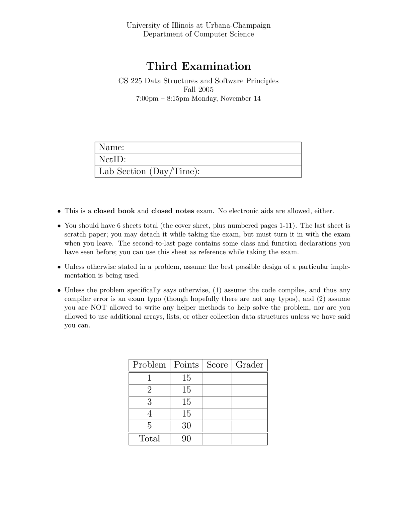 Exam 3 Solutions Data Structures and Software Principles CS 225