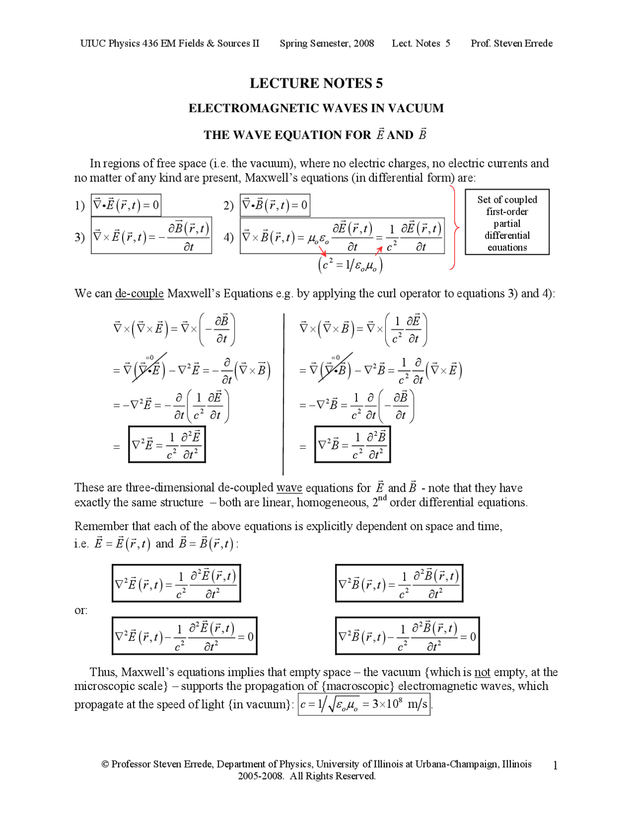 Electromagnetic Waves in Vacuum | PHYS 436 - Docsity