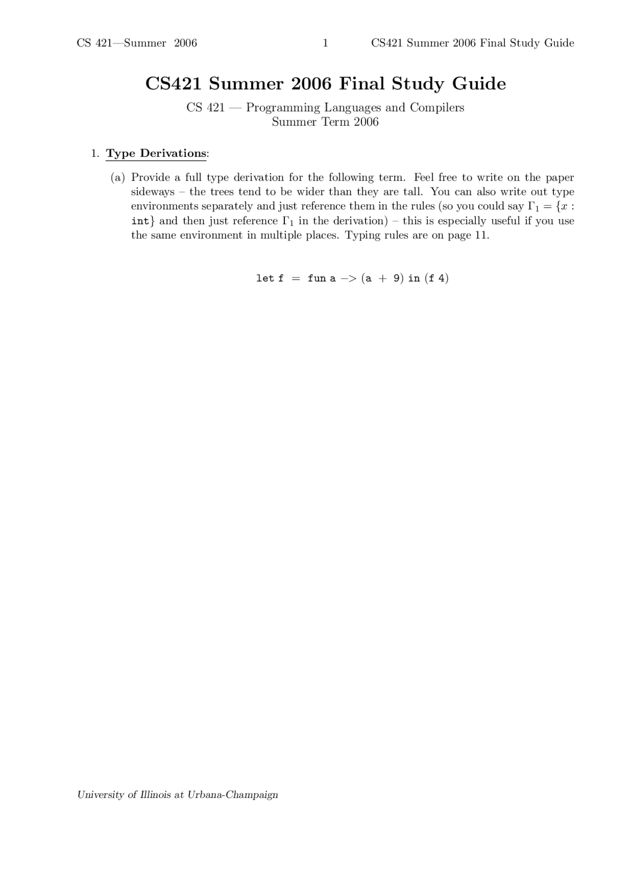 Final Study Guide - Programming Languages and Compilers | CS 421 - Docsity