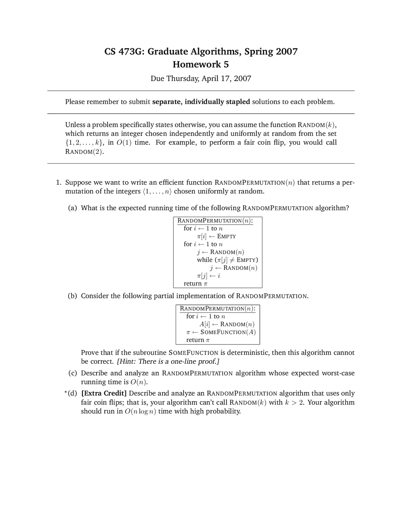 Questions on Fundamental Algorithms - Assignment V | CS 473 - Docsity