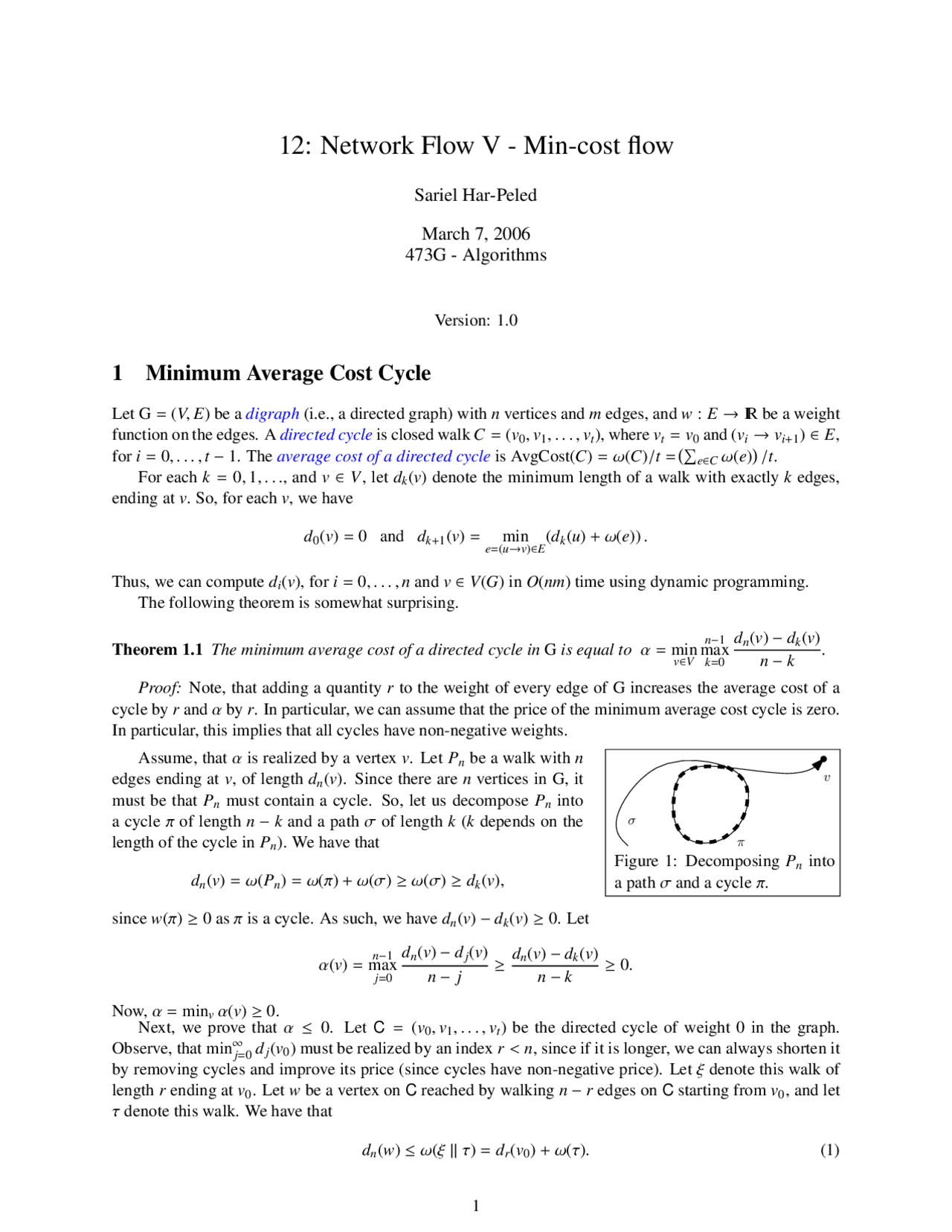 Minimum Average Cost Cycle in the Network Flow | CS 473 - Docsity