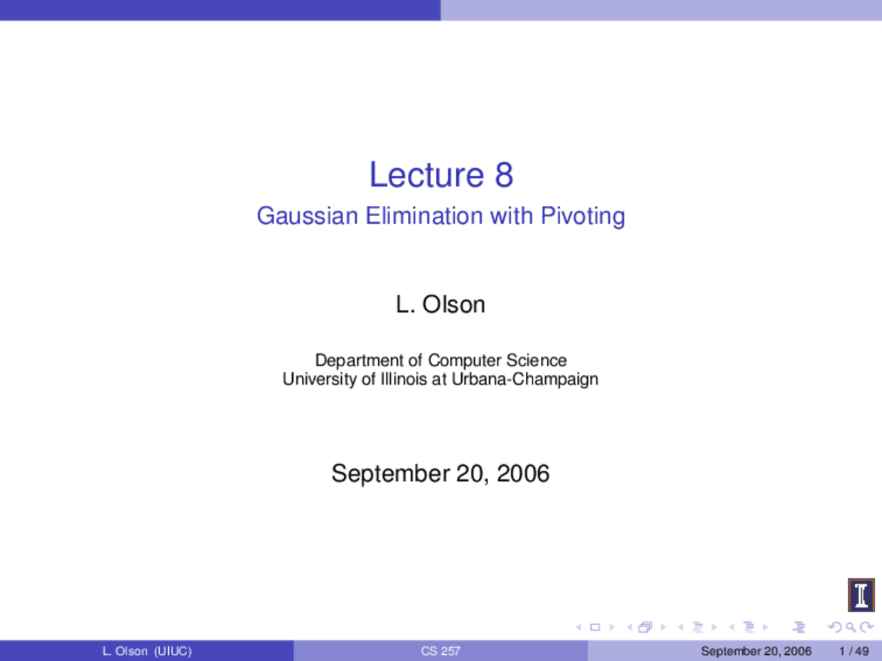 Gaussian Elimination with Pivoting in Numerical Methods CS 257 Docsity