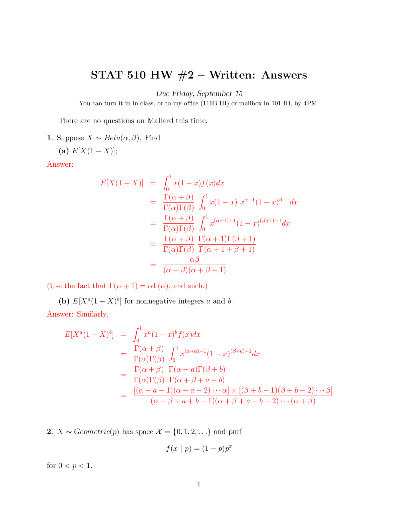 Assignment 2 Answers Mathematical Statistics I Stat 510 Docsity