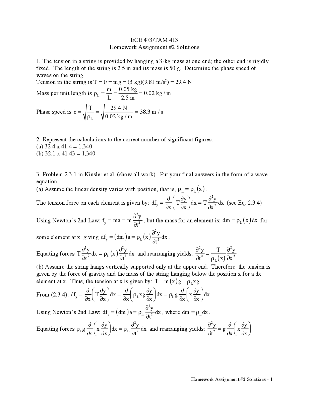Assignment 2 with Solution - Fundamental of Engineering Acoustics | ECE ...