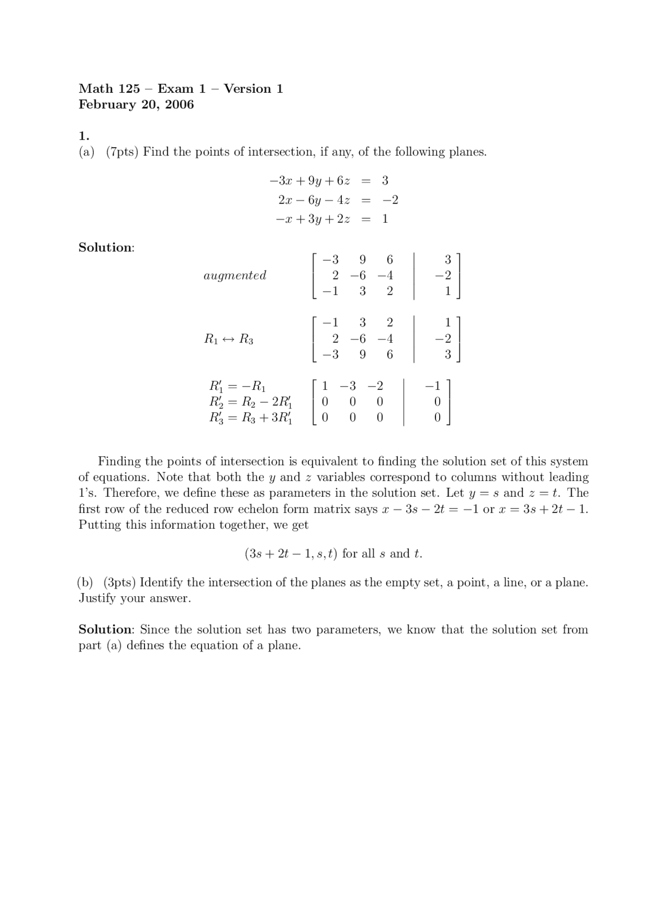 7 Solved Problems on Elementary Linear Algebra - Exam 1 | MATH 125 ...
