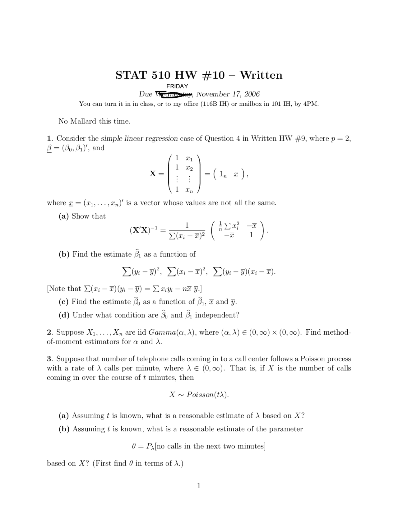 Written Homework 10 with Unsolved Problems - Mathematical Statistics I ...