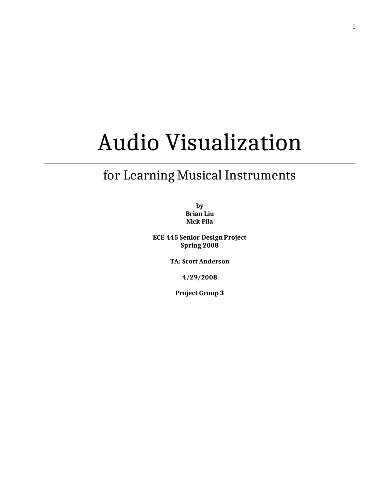 Audio Visualization Instrument Audio Visualization for Learning Musical Instruments | ECE 445 - Docsity
