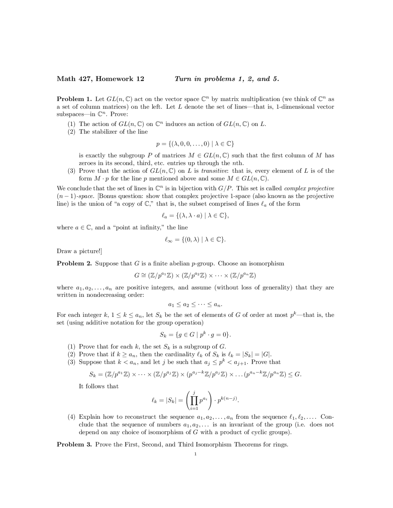 5 Practice Problems on Honors Abstract Algebra - Homework 12 | MATH 427 ...