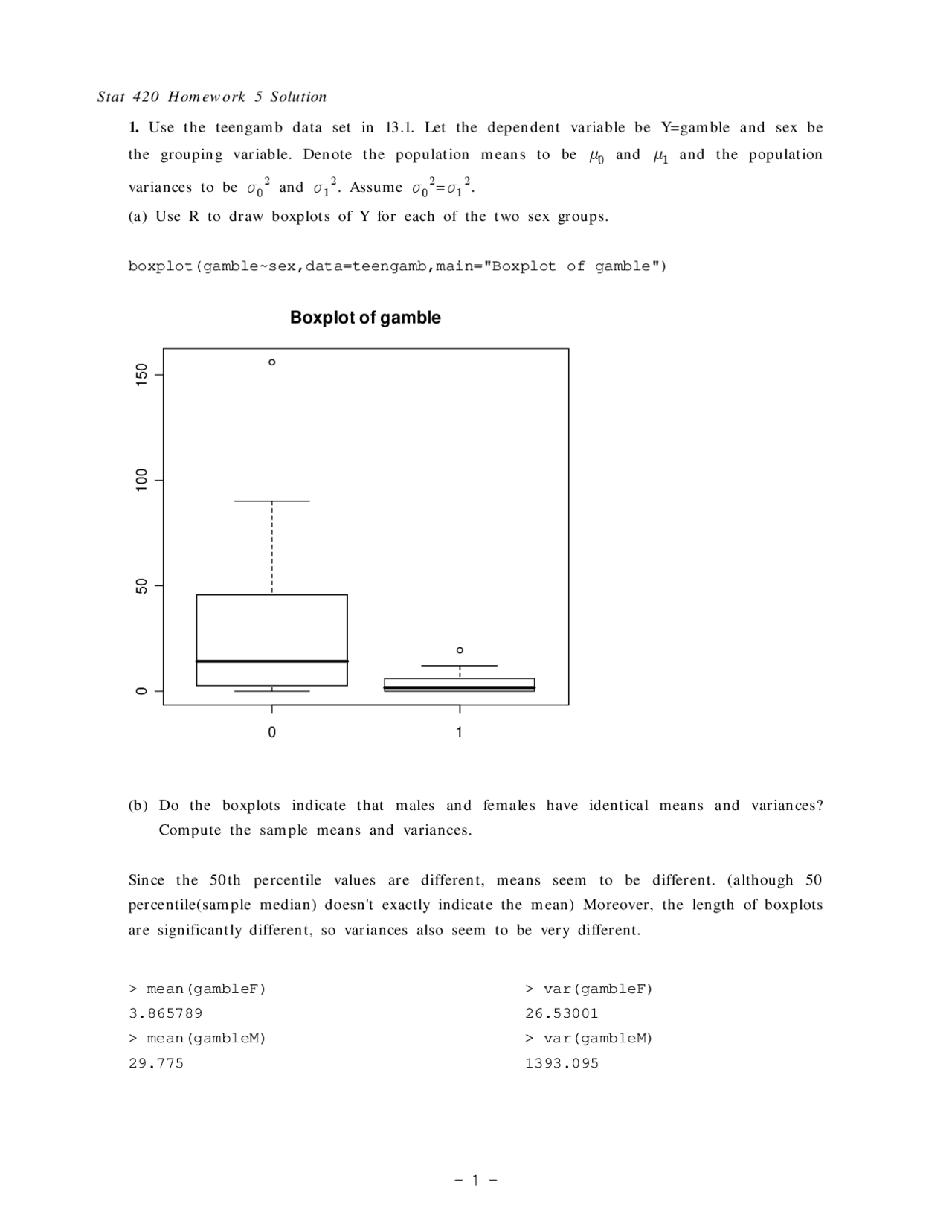Stat Applied Methods Project Methods of Applied Statistics - Homework 5 Solutions | STAT 420 - Docsity