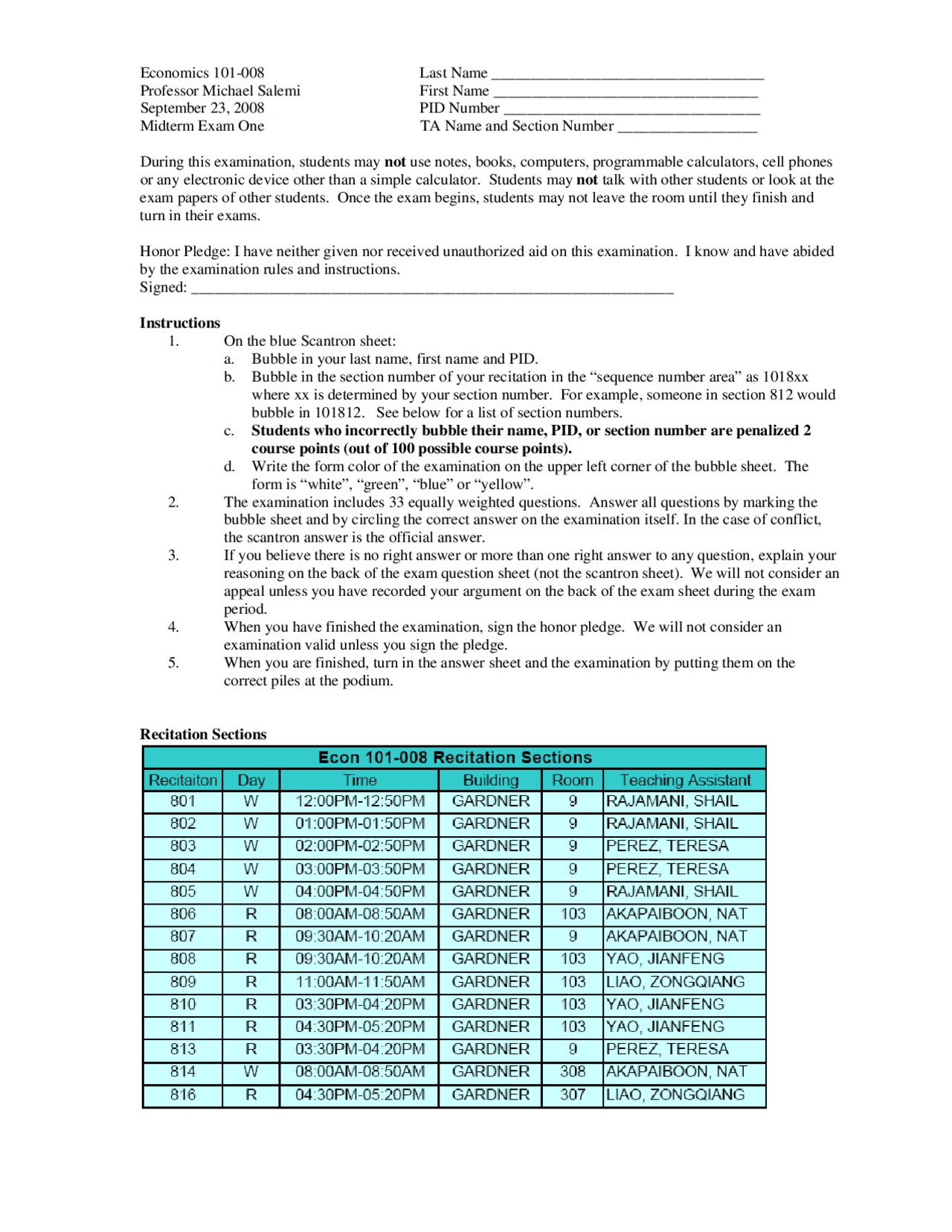 5 Questions for Introduction to Economics - Exam 1 | ECON 101 - Docsity
